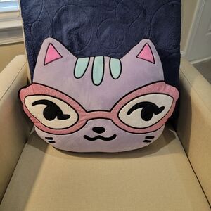 Cute Cat Face Pillow with Glasses - Purple and Pink